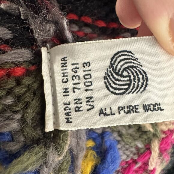 Vintage LL Bean Wool Geometric Cardigan Sweater Fair Isle Nordic Aztec Women L - Picture 7 of 10